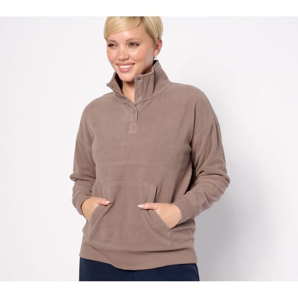 Anybody Women's Top Sz XS Lounge Polar Fleece Pop Over Henley Brown A553803 - Picture 1 of 4